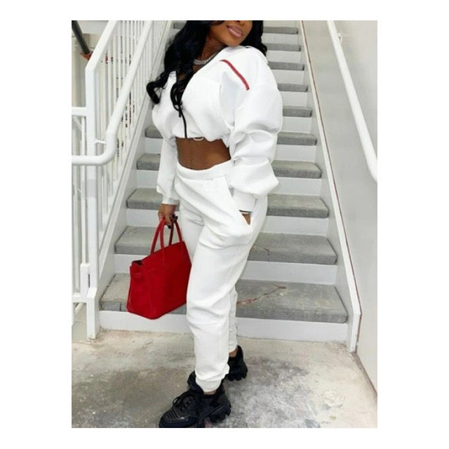 White “Crop Top” Jogger Set