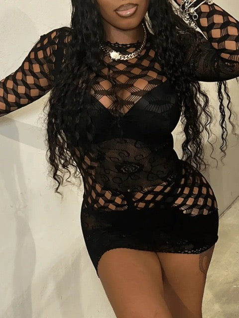 Black “Snug Fit” Sheer Mini Dress - Bold & Alluring