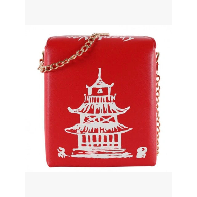 Red / White “Chinese Food Container” Crossbody Bag