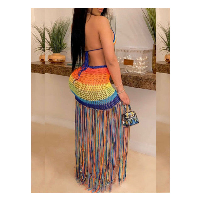 Rainbow Colored “Crochet” Skirt Set - Vibrant and Stylish Summer Fashion