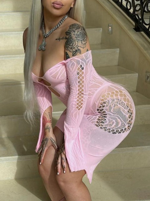 Pink “Snug Fit” Lace Bodycon Dress - Feminine Elegance