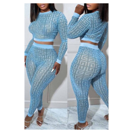 Blue “Square Pattern” Leggings Set - Stylish & Comfortable