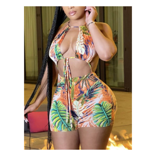 Orange / Green Safari Print Short Set
