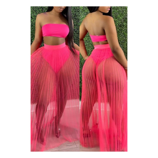 Pink Cover Up Maxi Skirt Set - Elegant Beachwear & Resort Fashion