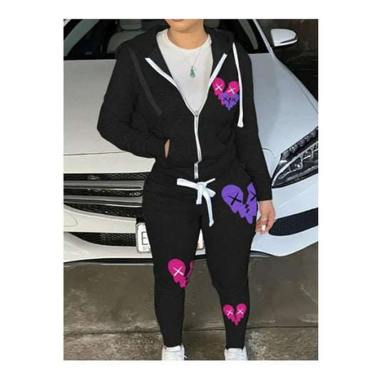 Black “Broken Heart” Sweatsuit (Zip Up) - Bold & Comfortable Streetwear