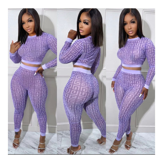 Purple “Square Pattern” Leggings Set - Stylish & Comfortable